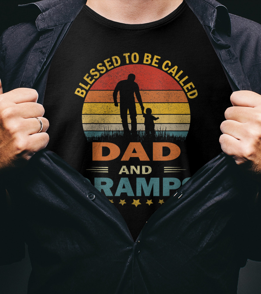 Blessed To Be Called Dad And Gramps Vintage Sunset T-Shirt