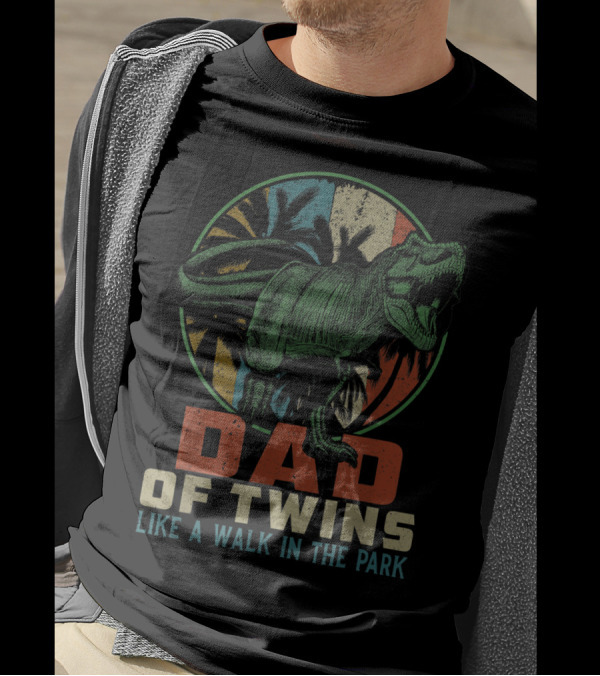 Dad Of Twins Like A Walk In The Park Dinosaur T-Shirt