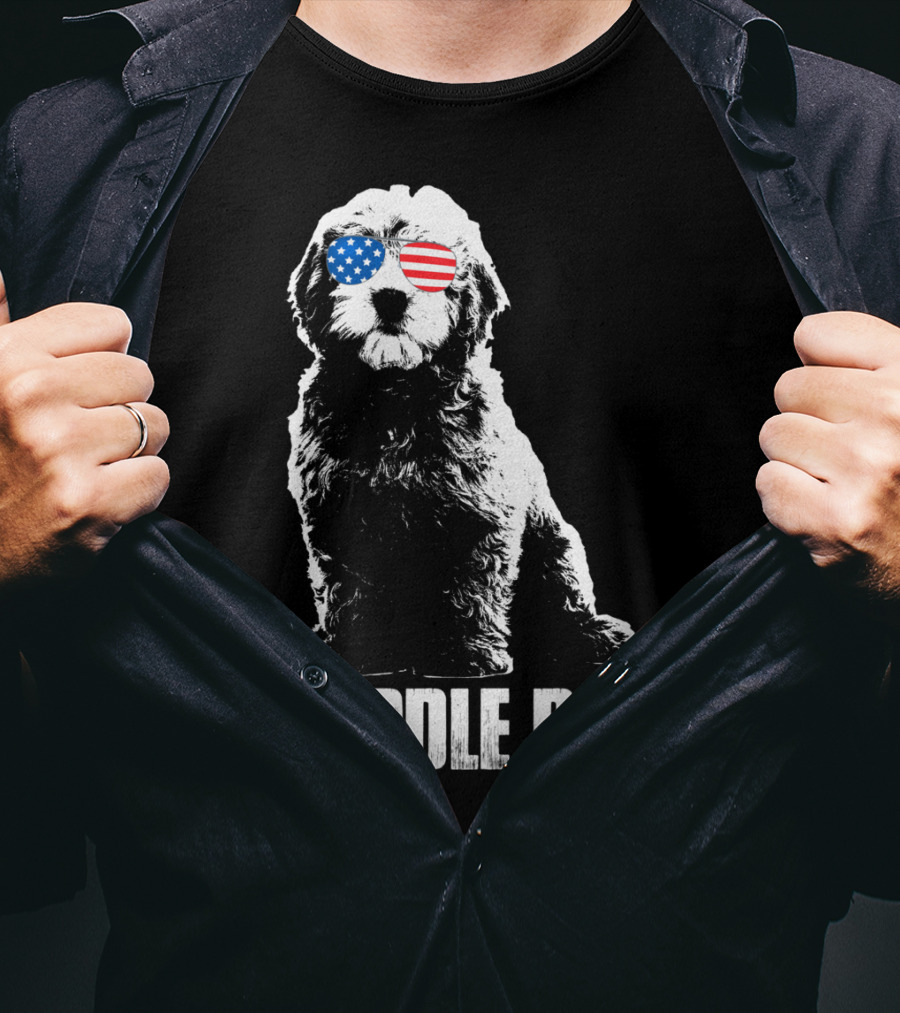 Doodle Dad Goldendoodle Vintage Patriotic American Flag Sunglasses T-Shirt