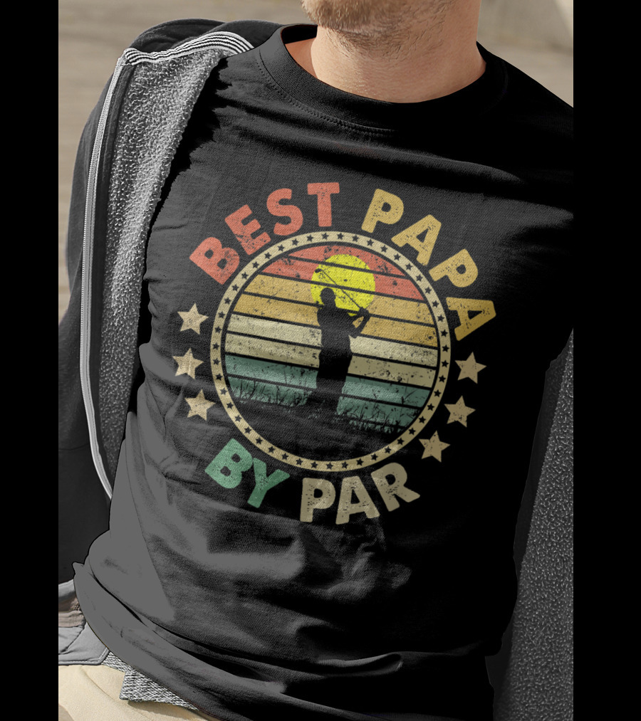 Best Papa By Par Retro Golf Sunset Father's Day Men's T-Shirt