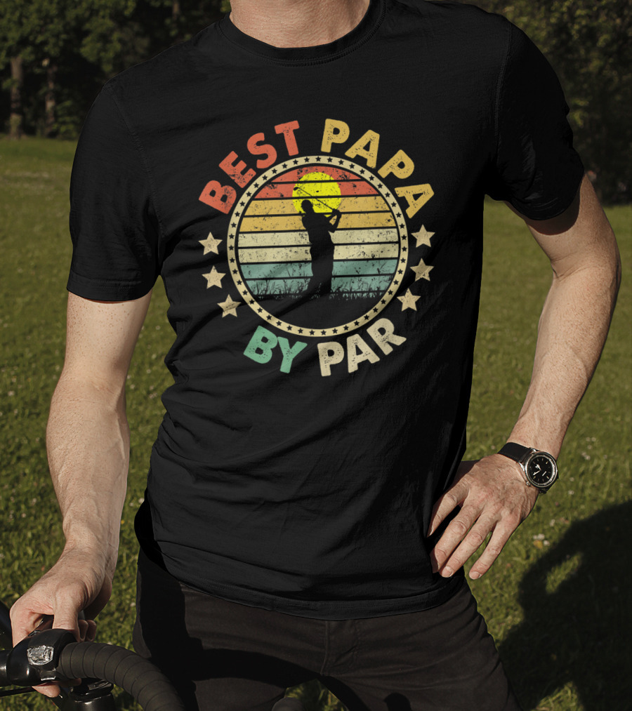 Best Papa By Par Retro Golf Sunset Father's Day Men's T-Shirt