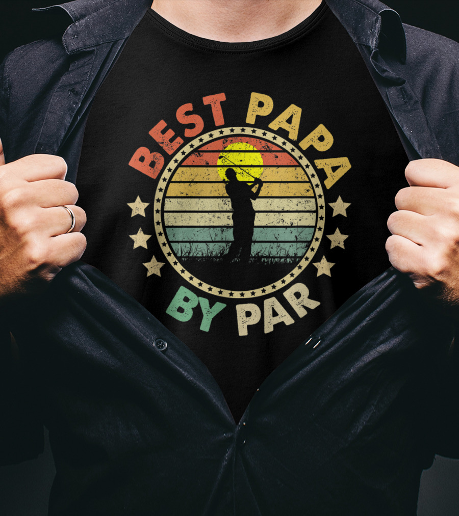 Best Papa By Par Retro Golf Sunset Father's Day Men's T-Shirt
