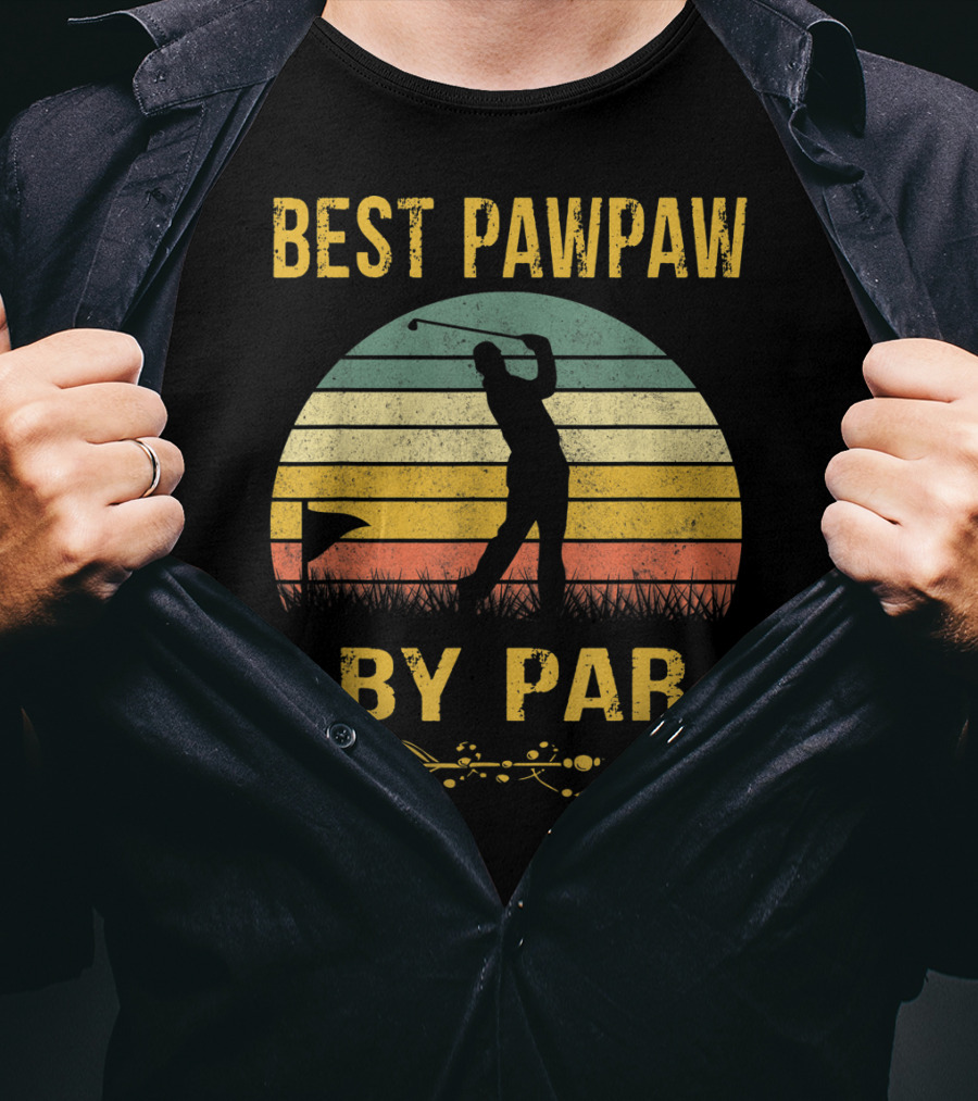 Father's Day Best Pawpaw By Par Funny Golf Silhouette Vintage Sunset T-Shirt