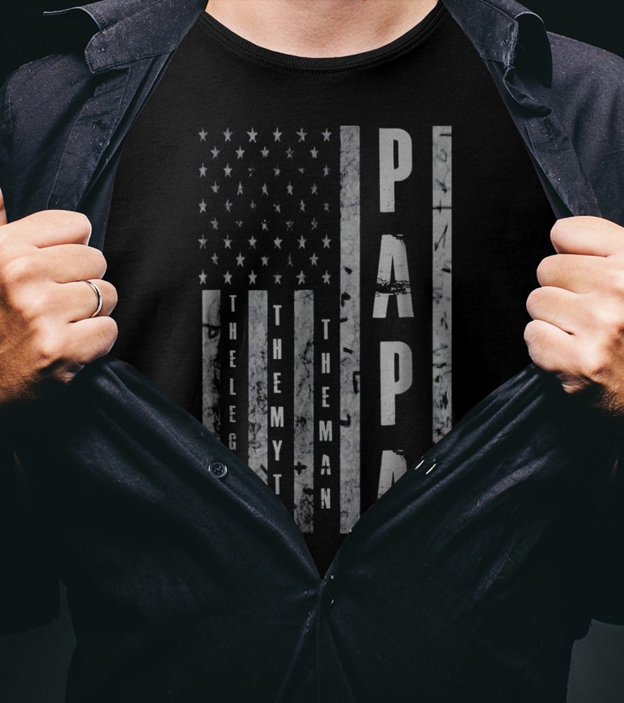 Mens Papa The Man The Myth The Legend American Flag T-Shirt