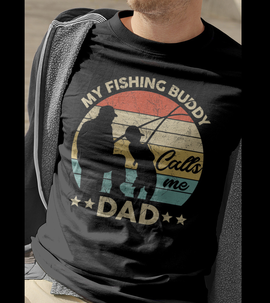 My Fishing Buddy Calls Me Dad Retro Stripes T-Shirt