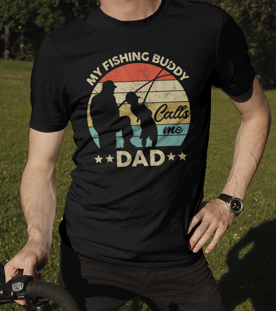 My Fishing Buddy Calls Me Dad Retro Stripes T-Shirt