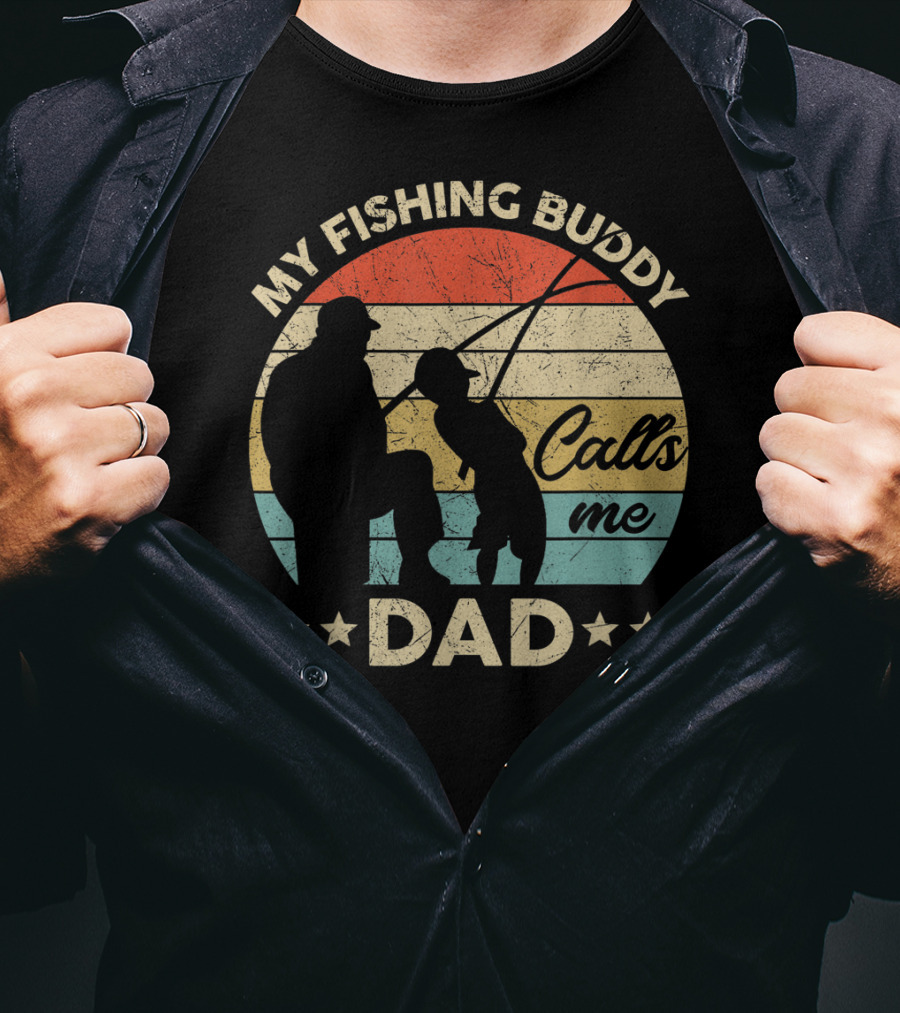 My Fishing Buddy Calls Me Dad Retro Stripes T-Shirt