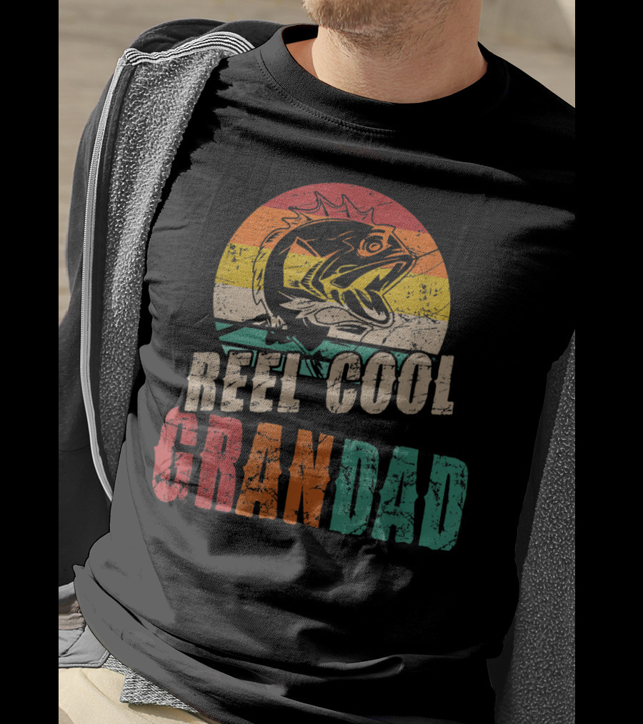 Reel Cool Grandad Vintage Fisherman Retro Fishing Sunset T-Shirt