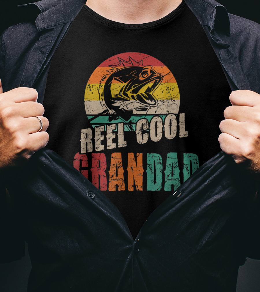 Reel Cool Grandad Vintage Fisherman Retro Fishing Sunset T-Shirt