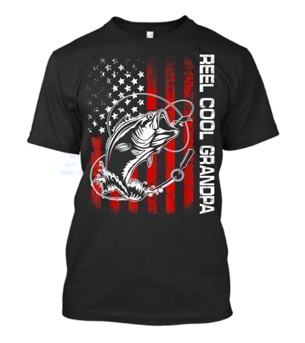 Reel Cool Grandpa American Flag Fishing Bass T-Shirt