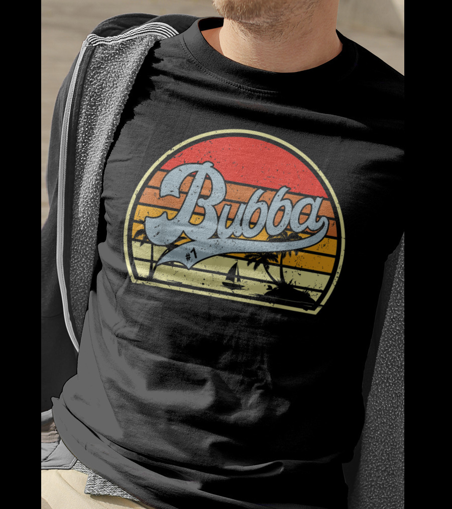 Bubba Retro Sunset Sailboat Palm Trees T-Shirt