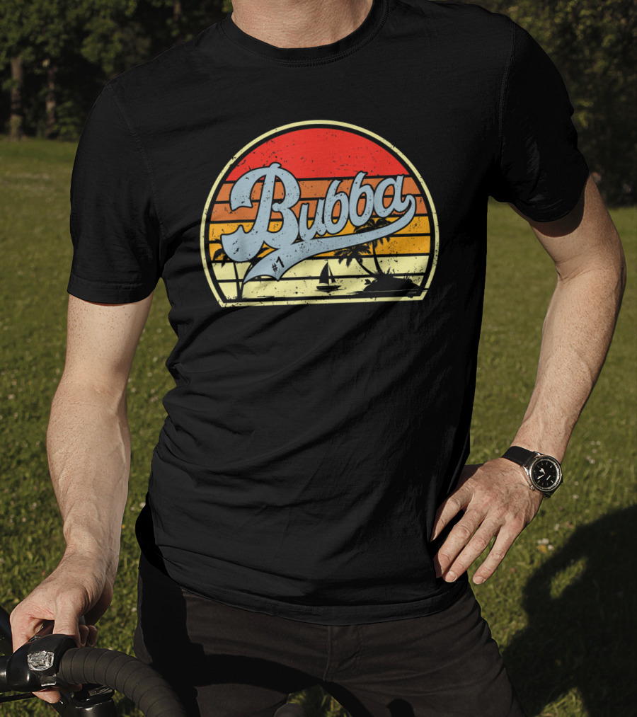 Bubba Retro Sunset Sailboat Palm Trees T-Shirt