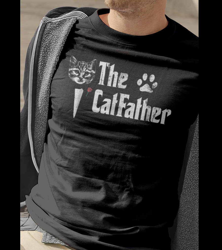 The CatFather Cat Paw Print Rose Face T-Shirt
