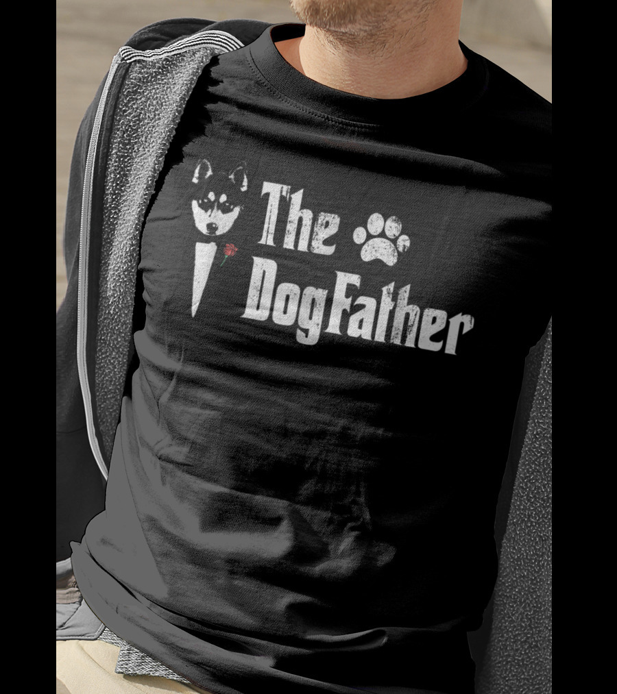 Mens Siberian Husky The Dogfather Dog Dad Paw Rose Tuxedo T-Shirt