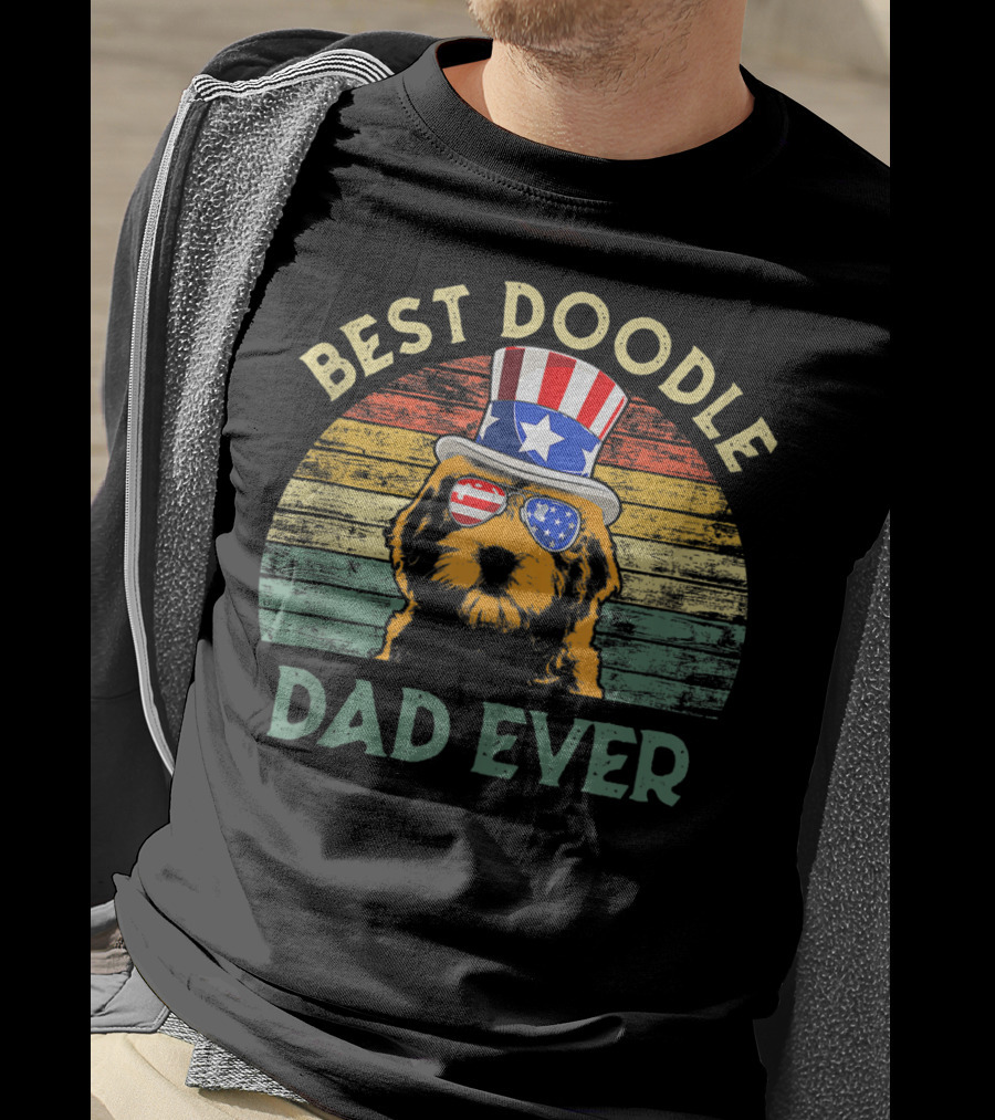 Best Doodle Dad Ever Patriotic Vintage Dog T-Shirt
