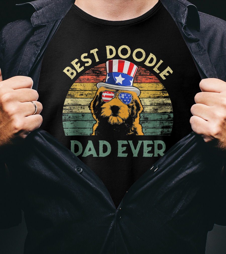 Best Doodle Dad Ever Patriotic Vintage Dog T-Shirt
