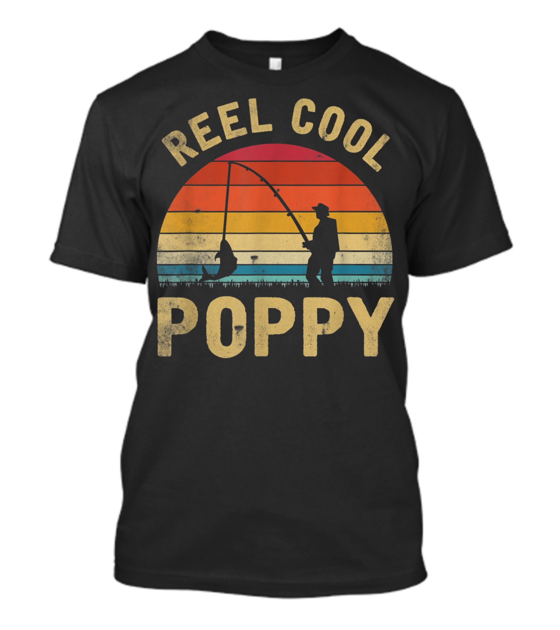 Reel Cool Poppy Vintage Fishing Silhouette Retro Sunset T-Shirt