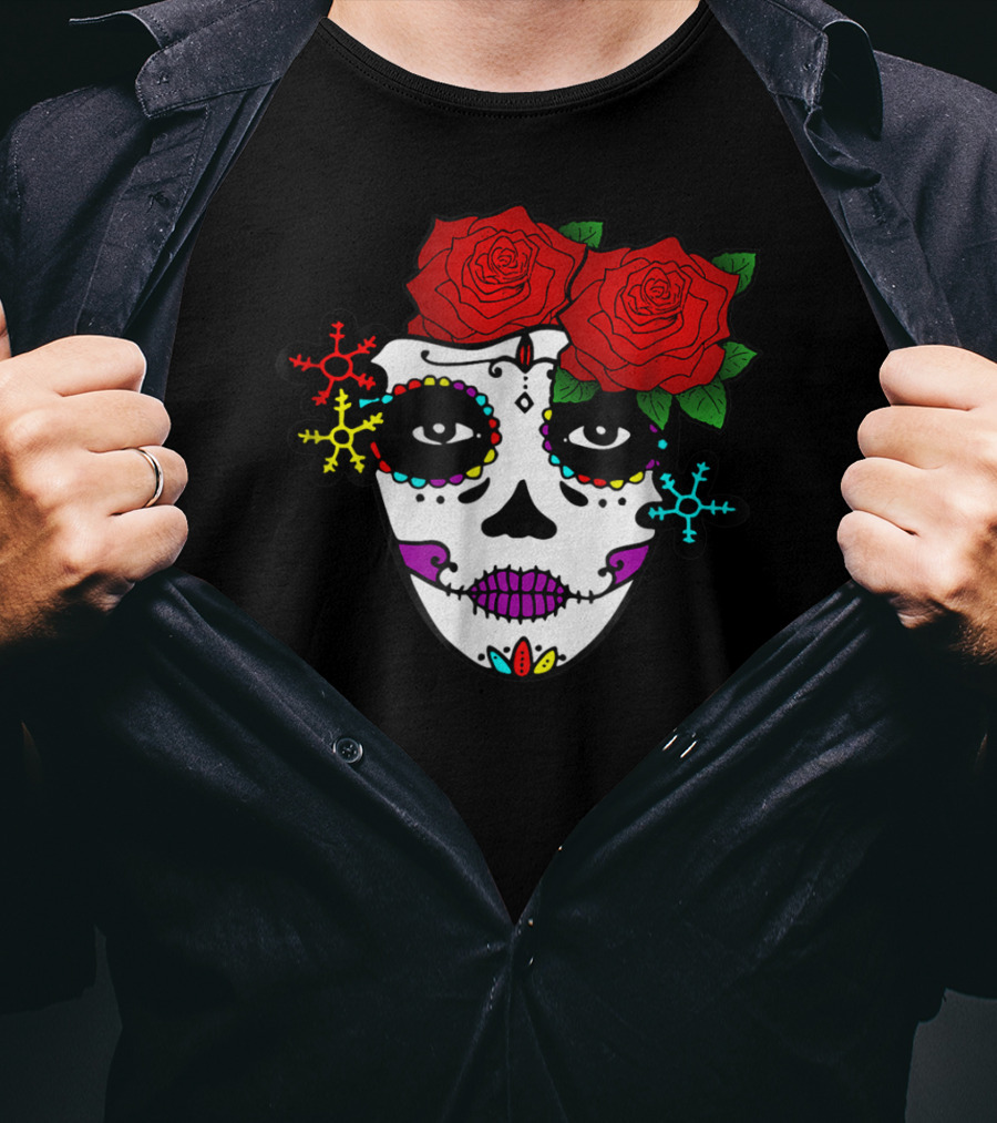 Mexican Day Of The Dead Colorful La Catrina With Roses T-Shirt