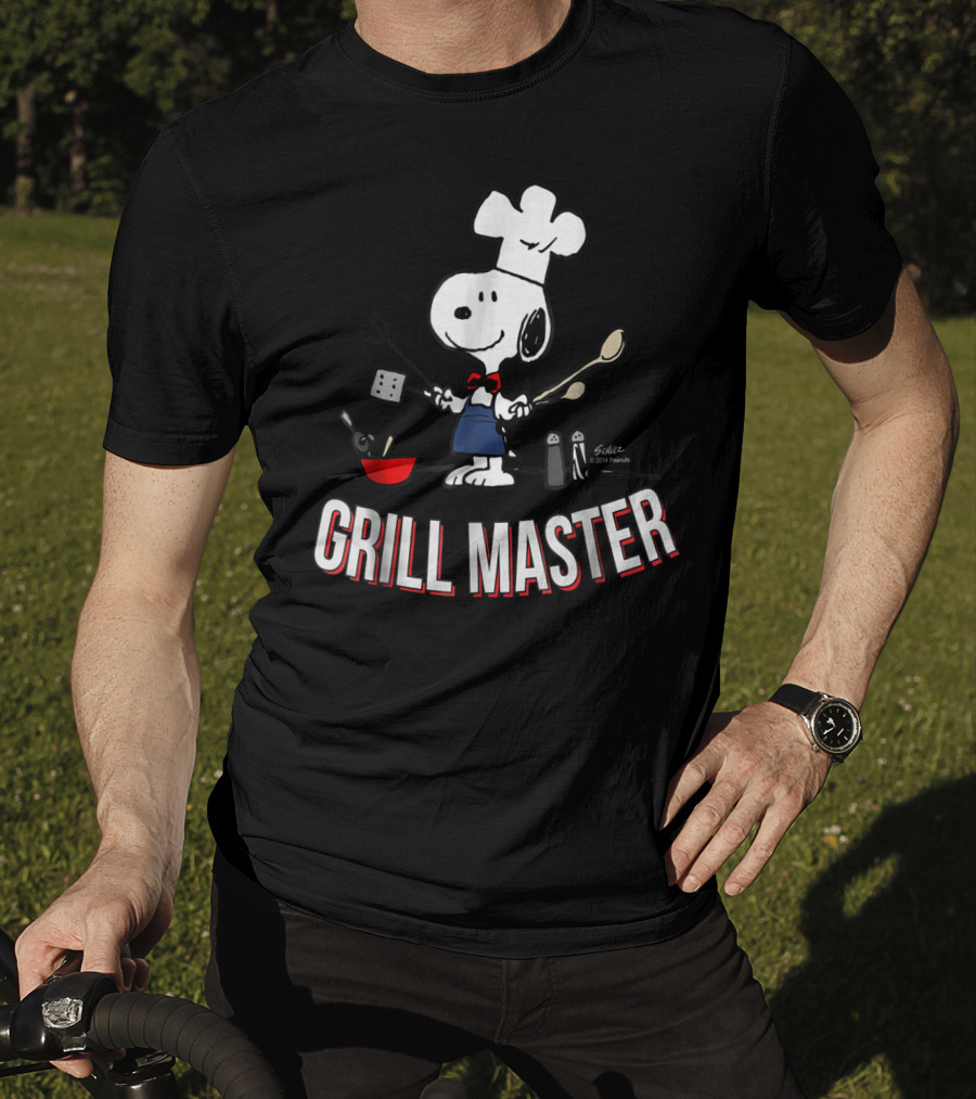 Snoopy Chef In Hat With Utensils And Grill Master Text T-Shirt