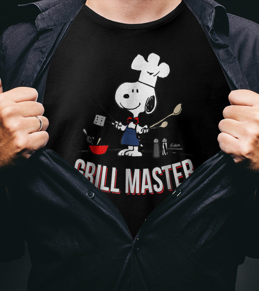 Snoopy Chef In Hat With Utensils And Grill Master Text T-Shirt