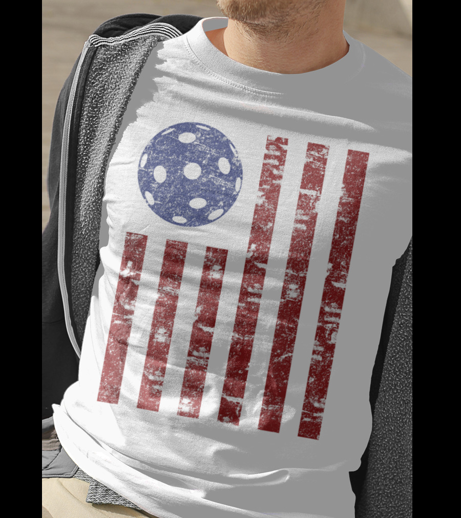 Patriotic American Pickleball Vintage Distressed Flag T-Shirt