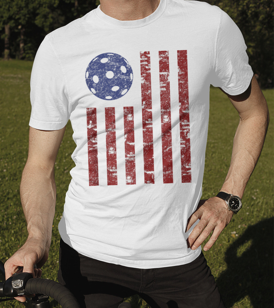Patriotic American Pickleball Vintage Distressed Flag T-Shirt