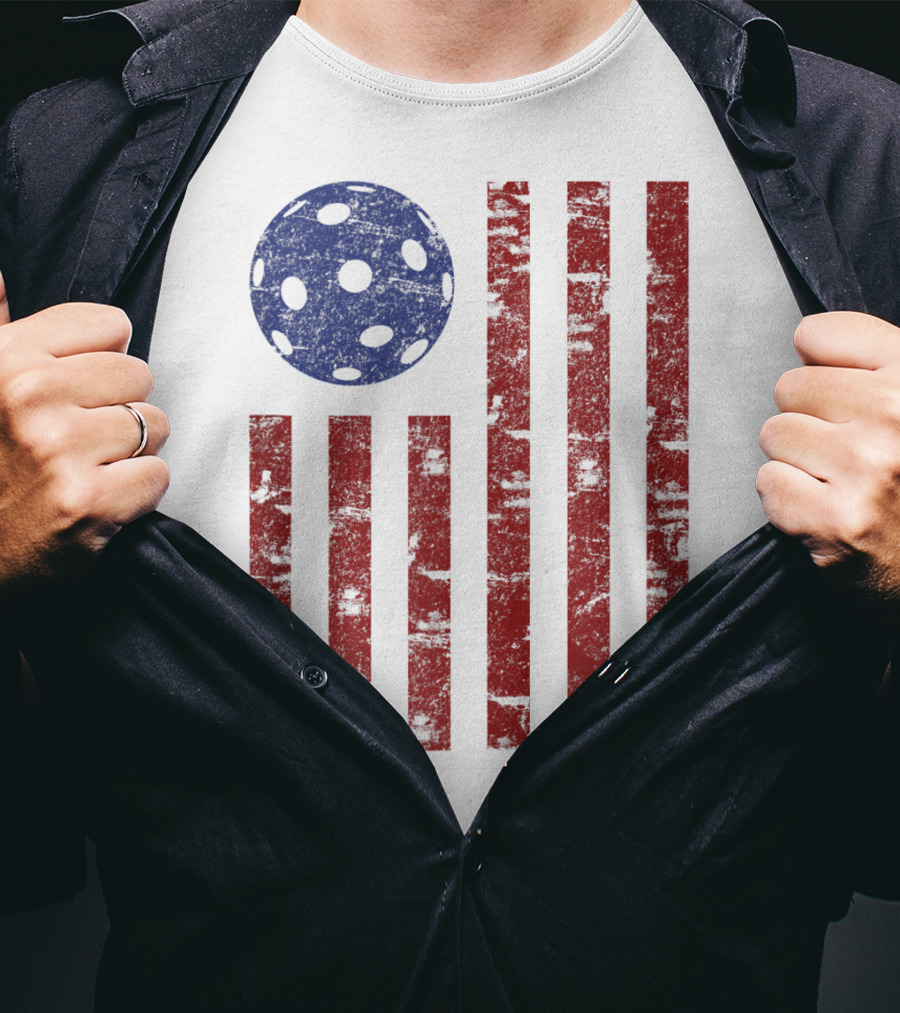Patriotic American Pickleball Vintage Distressed Flag T-Shirt
