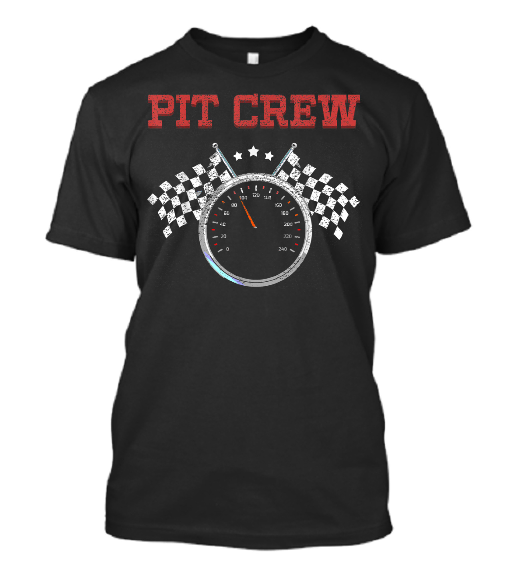 Pit Crew Speedometer With Checkered Flags Racing T-Shirt