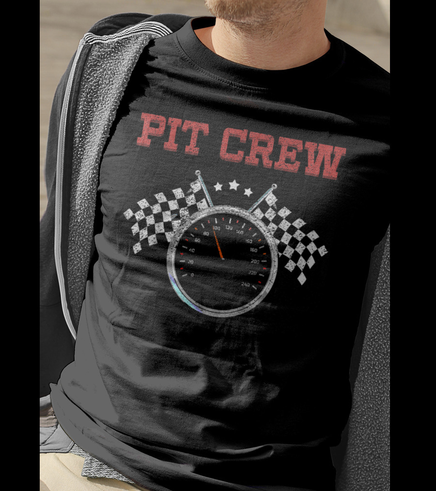 Pit Crew Speedometer With Checkered Flags Racing T-Shirt