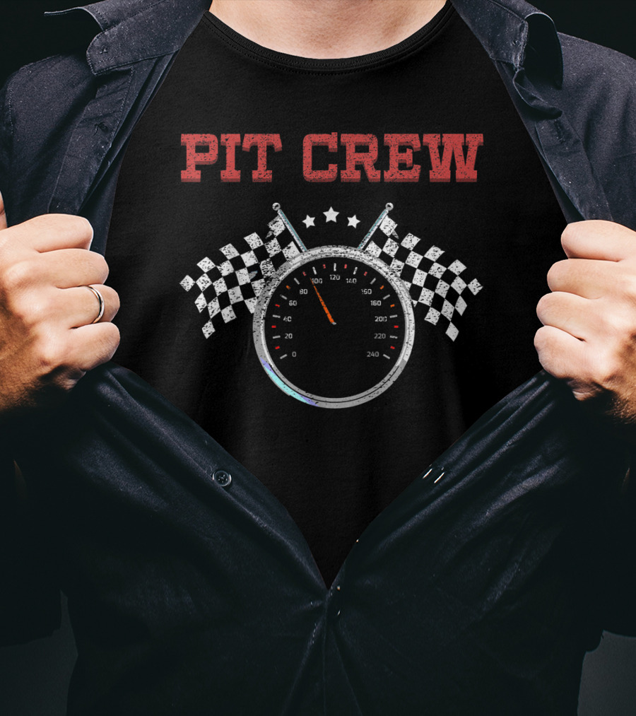 Pit Crew Speedometer With Checkered Flags Racing T-Shirt
