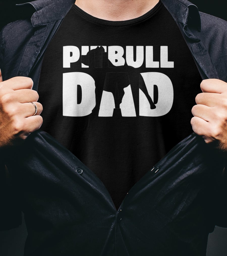 Pitbull Dad Silhouette Dog Father T-Shirt
