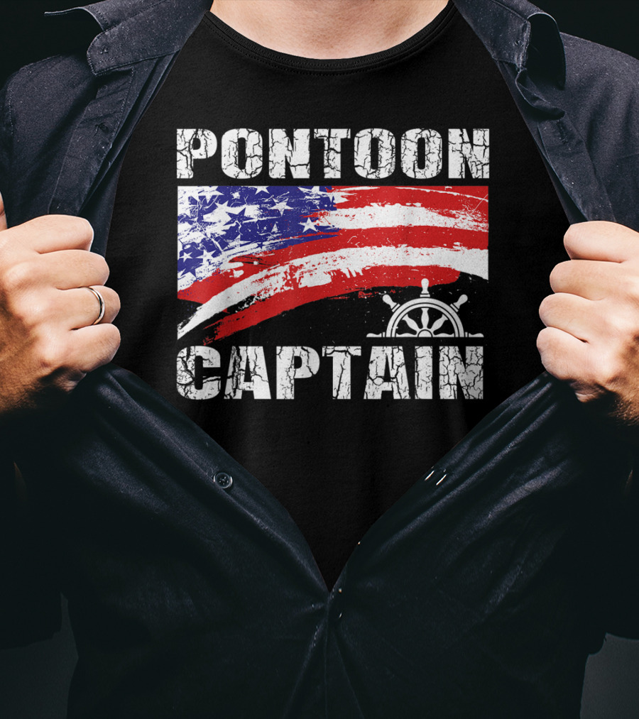 Pontoon Captain American Flag Steering Wheel Dad Boating T-Shirt