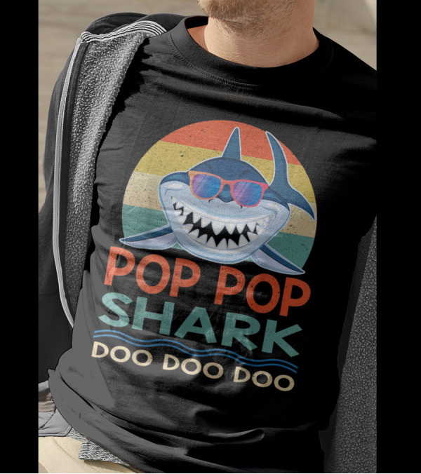 Pop Pop Shark Doo Doo Doo Vintage Retro Style Sunglasses T-Shirt