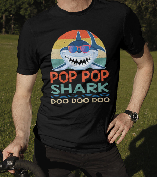 Pop Pop Shark Doo Doo Doo Vintage Retro Style Sunglasses T-Shirt