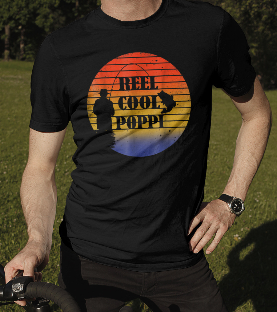 Reel Cool Poppi Silhouette Fishing Vintage Sunset T-Shirt