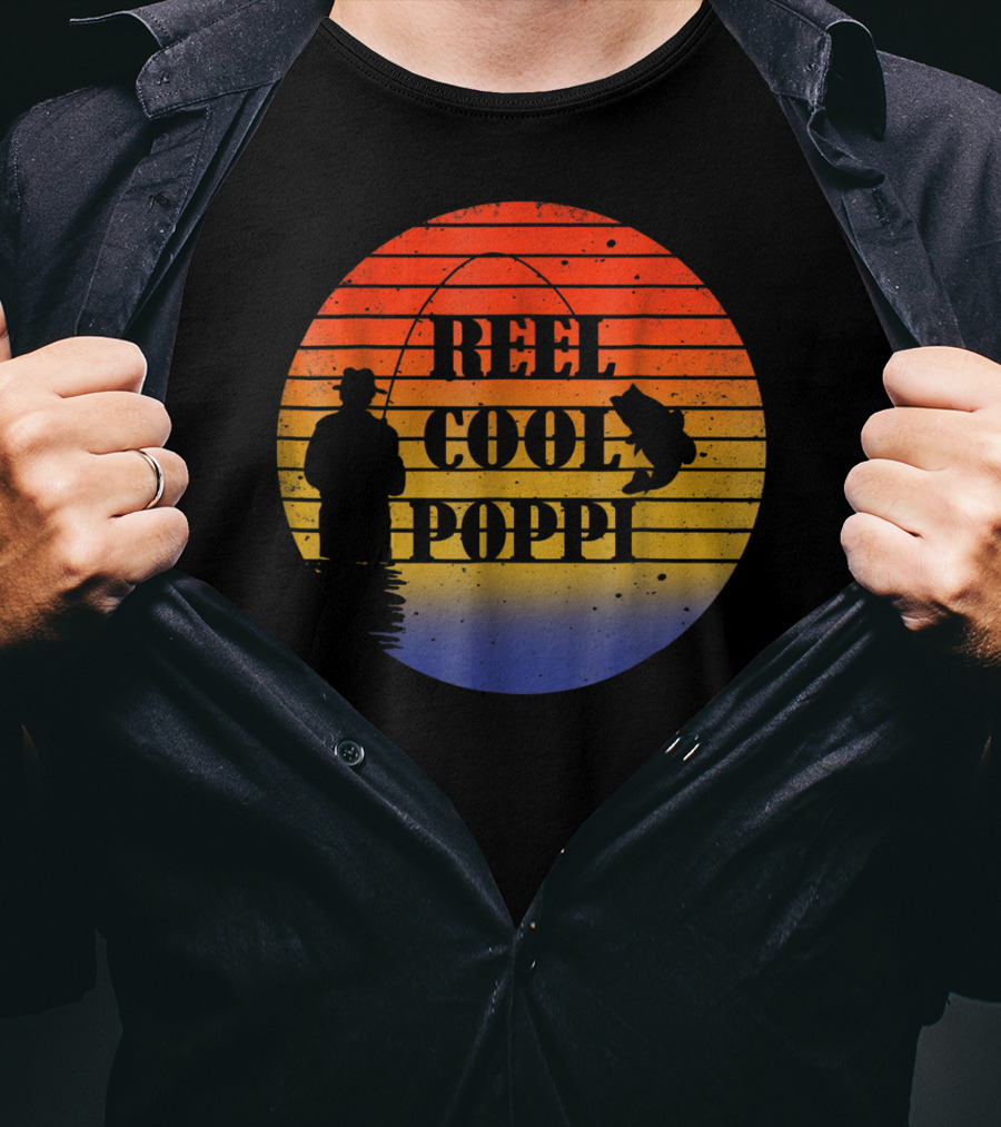 Reel Cool Poppi Silhouette Fishing Vintage Sunset T-Shirt