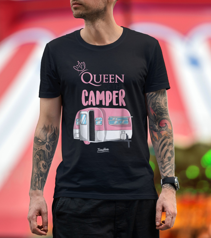 Queen Of The Camper TeesHive Pink Trailer T-Shirt