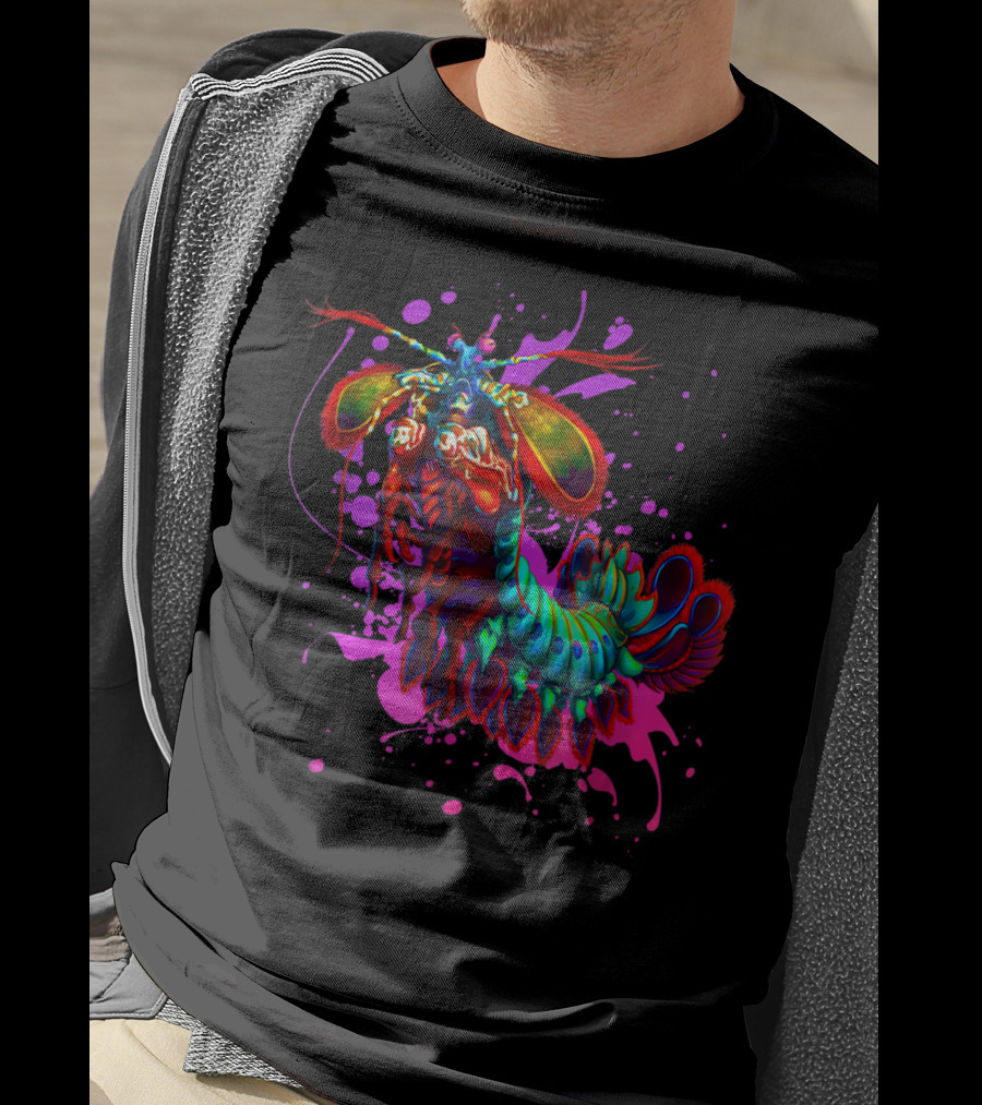 Rainbow Peacock Mantis Shrimp Pink And Purple Splash T-Shirt