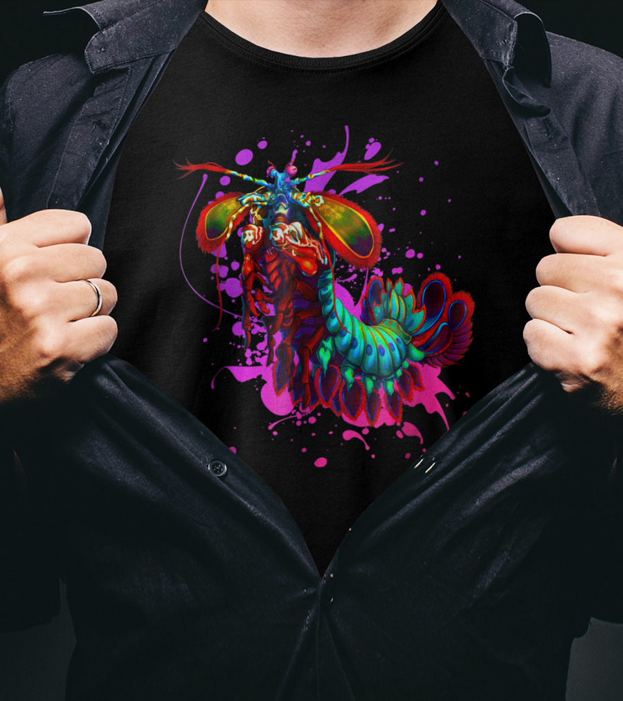 Rainbow Peacock Mantis Shrimp Pink And Purple Splash T-Shirt