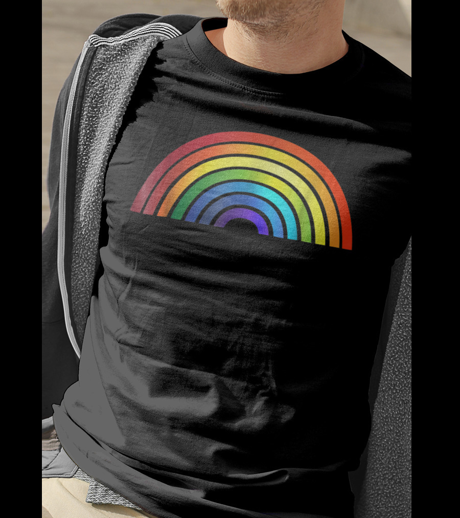 Rainbow Glossy Style Basic Simple Stripe T-Shirt