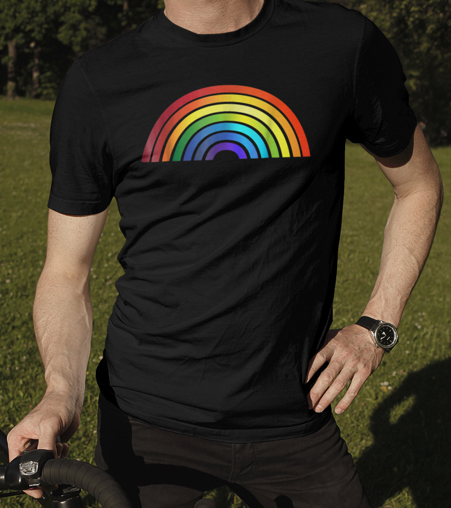 Rainbow Glossy Style Basic Simple Stripe T-Shirt