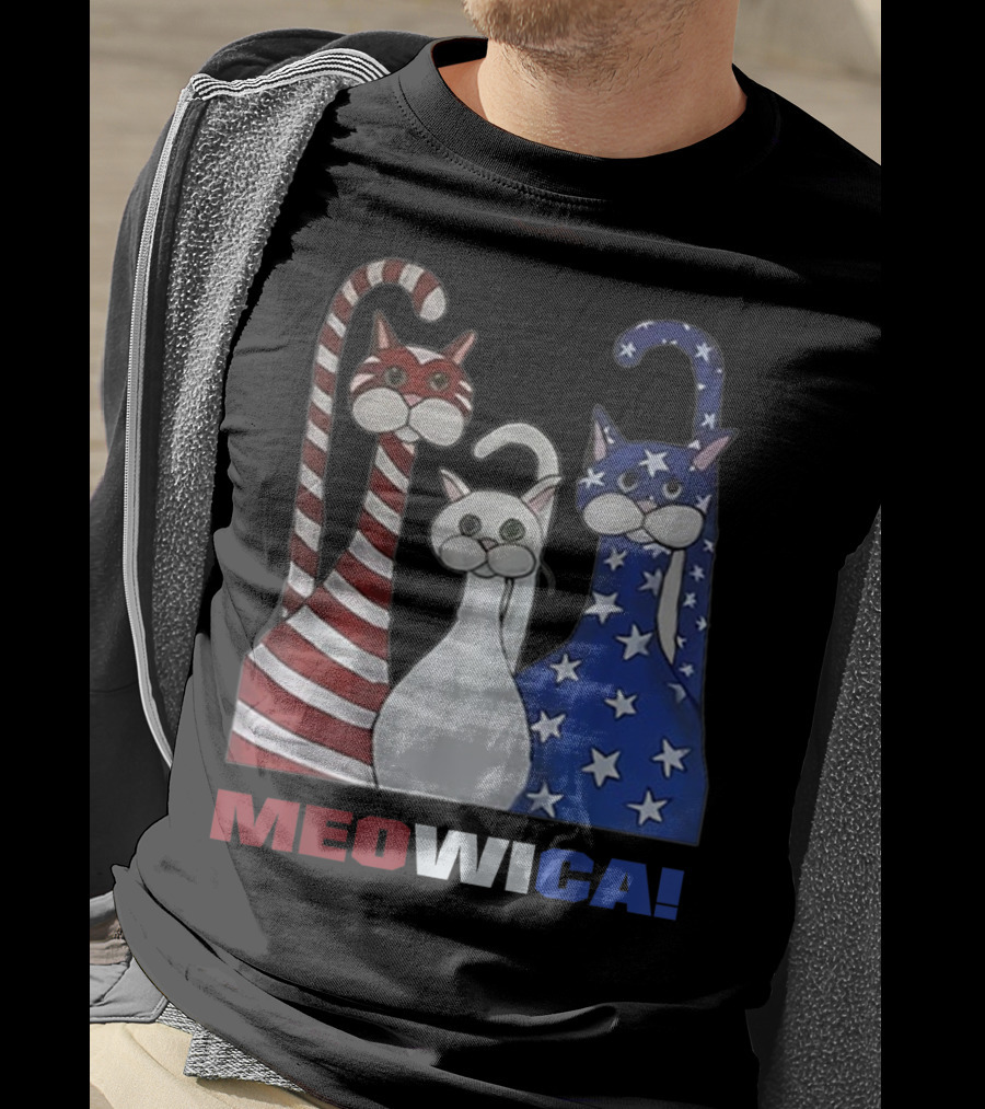 MEOWICA Red White Blue Cat American Flag Patriotic T-Shirt