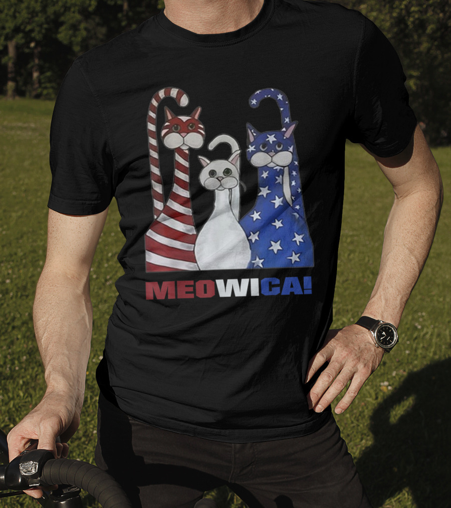 MEOWICA Red White Blue Cat American Flag Patriotic T-Shirt