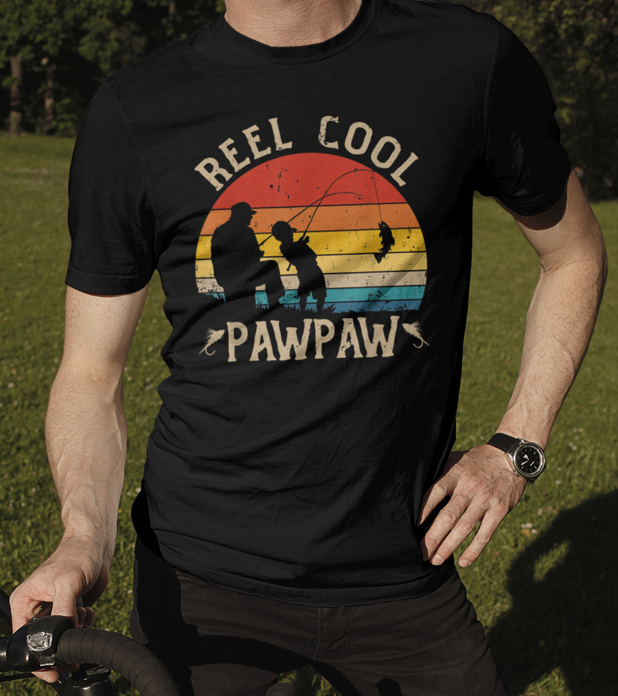 Reel Cool Pawpaw Vintage Silhouette Fishing Scene T-Shirt