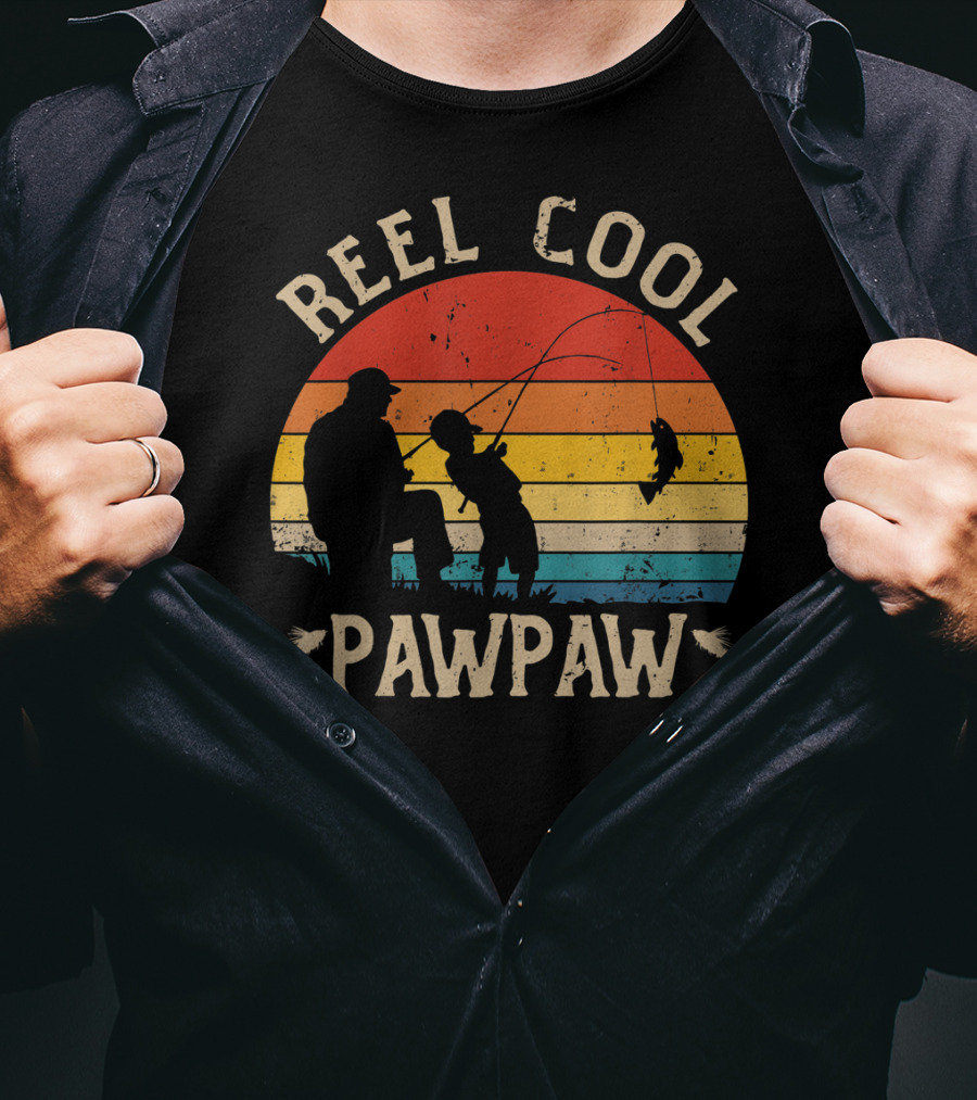 Reel Cool Pawpaw Vintage Silhouette Fishing Scene T-Shirt