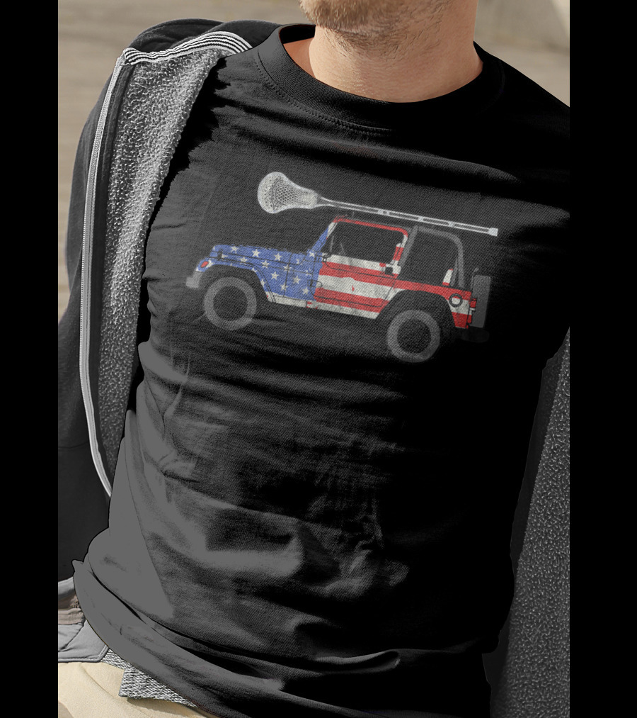 Retro USA Flag Lacrosse SUV Off Road Vehicle Lax T-Shirt