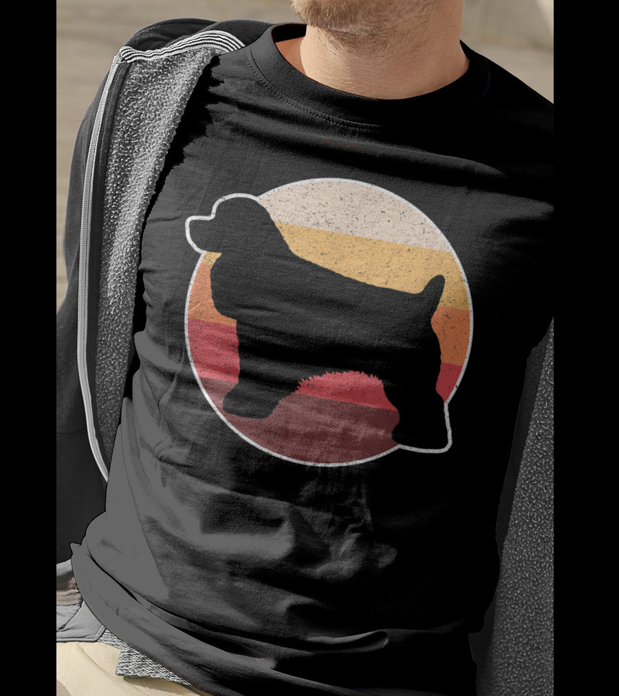 Retro Vintage Cocker Spaniel Dog Lovers Silhouette Circle Stripes T-Shirt