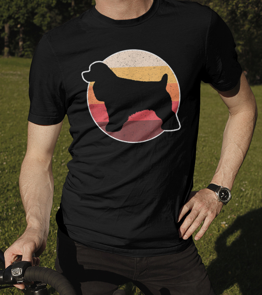 Retro Vintage Cocker Spaniel Dog Lovers Silhouette Circle Stripes T-Shirt