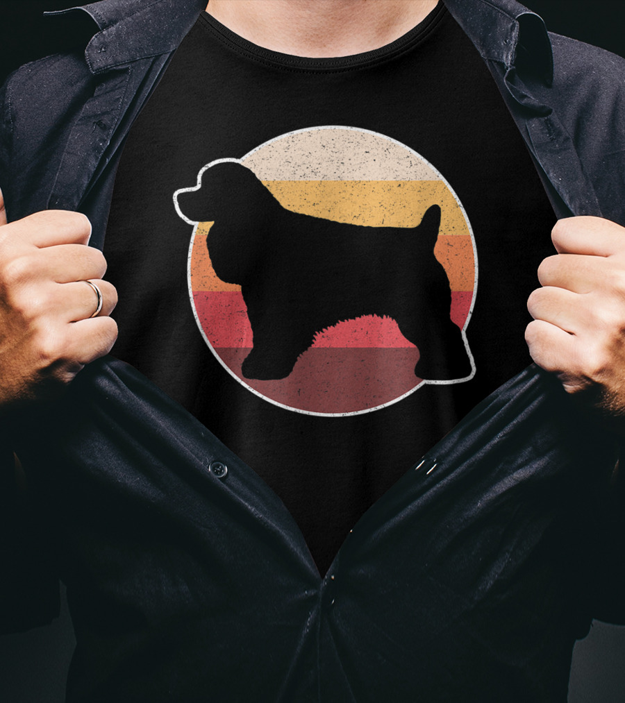 Retro Vintage Cocker Spaniel Dog Lovers Silhouette Circle Stripes T-Shirt