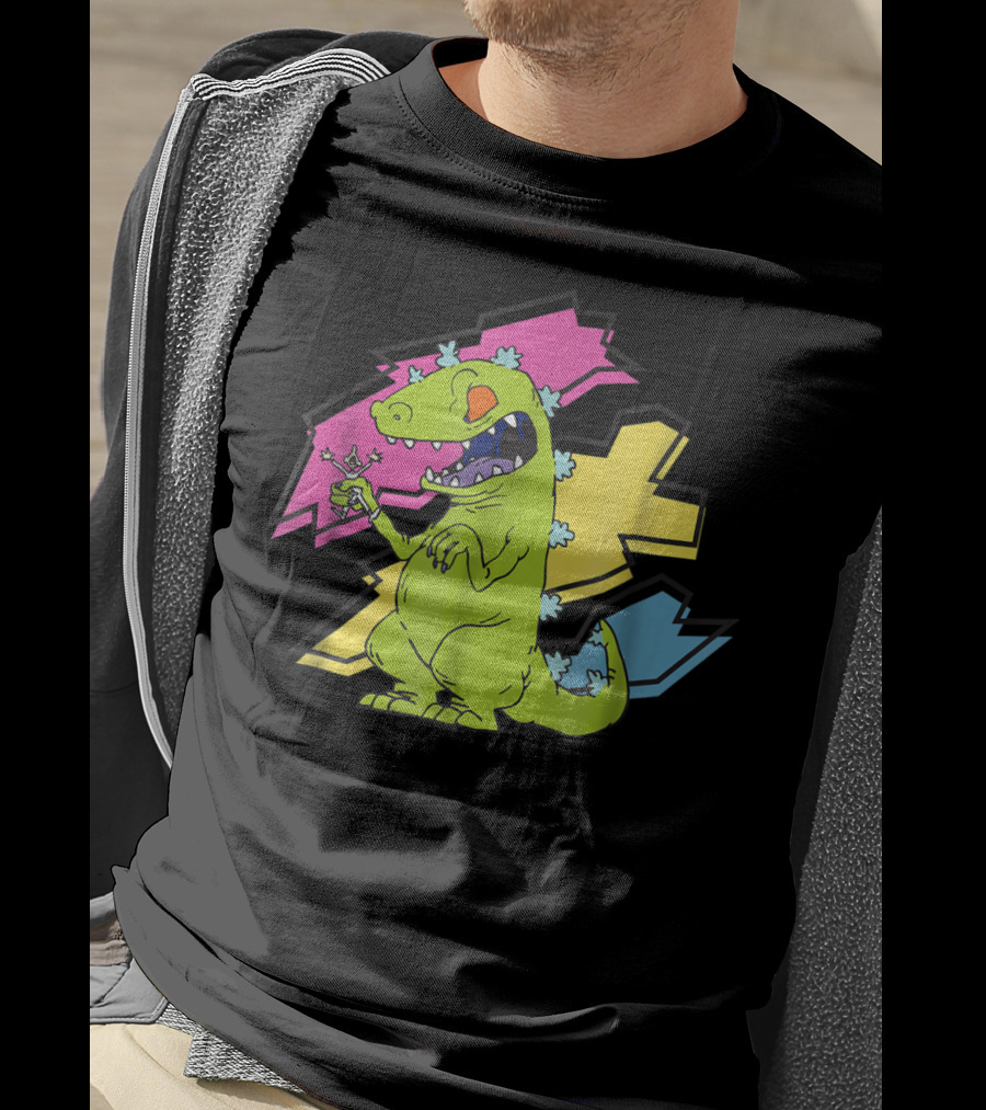 Rugrats Reptar Shreds Colorful Electric Background T-Shirt